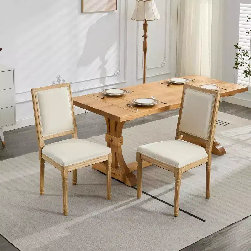 Set of 2 Farmhouse Wood Dining Chairs with Padded Seat and Back, Armless Side Chairs for Dining Room, Kitchen, or Living Room