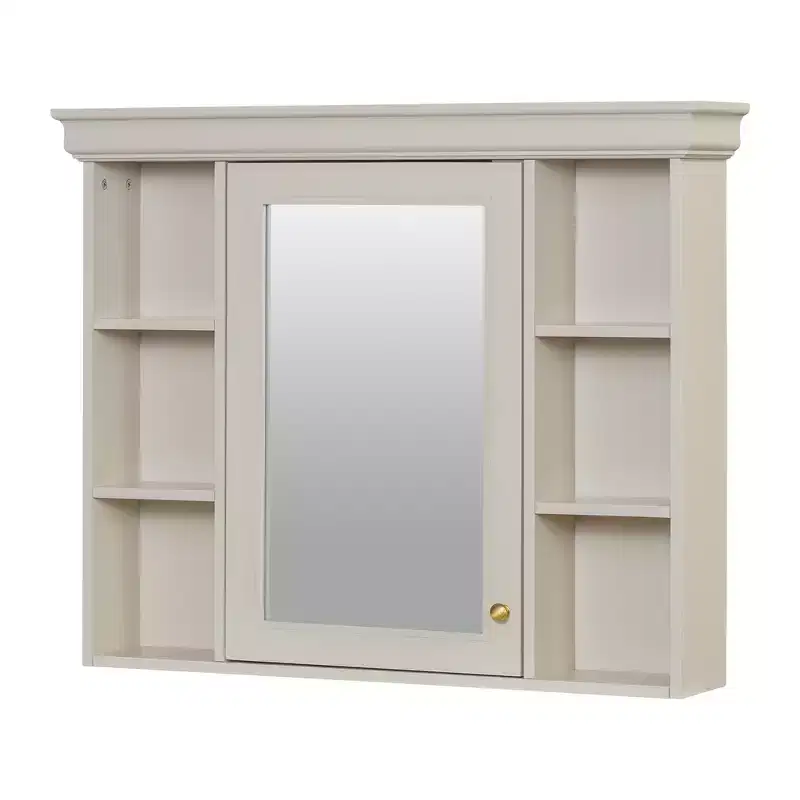 Bathroom Cabinet with Mirror, Modern Wall Mounted Bathroom Storage Cabinet with 6 Open Shelves, Soft-Close Door, Freestanding