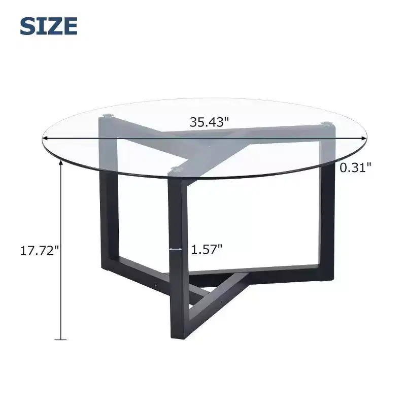 Modern Cocktail Table Round Glass Coffee Table, Base & Tempered Glass Top for Living Room,