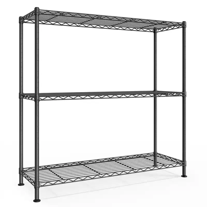 SONGMICS Storage Shelf, Metal Wire Shelving Unit, Adjustable Shelves, 3 Tier, 11.8 x 35.4 x 35.4 Inches, Ink Black