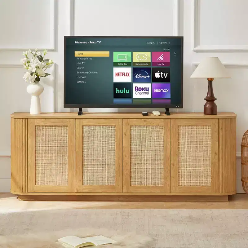 Koryn Farmhouse Rattan Door Sideboard with Adjustable Shelves