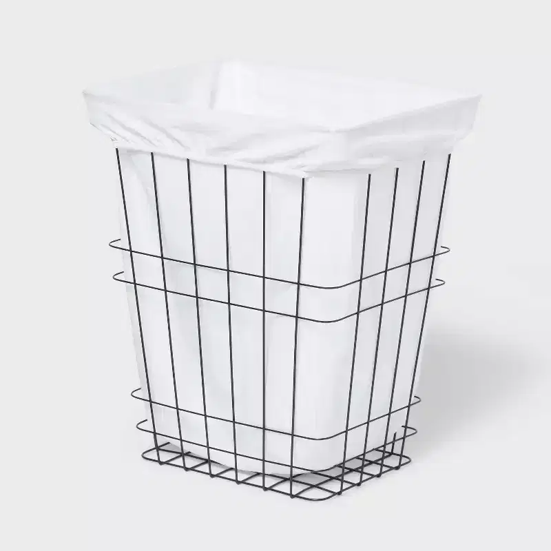Rectangle Wire Laundry Hamper with Fabric Liner – Black Iron, 7000 cu in, No Assembly