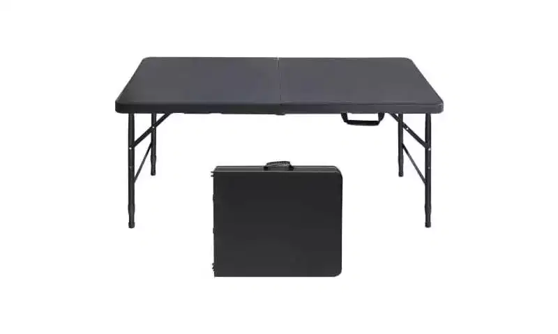 Heavy Duty 4FT Folding Table,Adjustable Height,Waterproof,Easy Clean,Portable Plastic with Handle,Anti-Slip Feet,300LBS Capacity for Indoor Outdoor