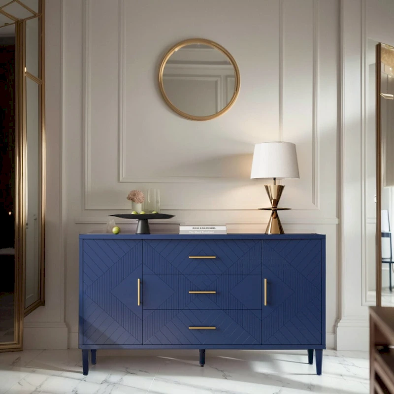 Functional 2-Door 3-Drawer Cabinet with Carved Effect