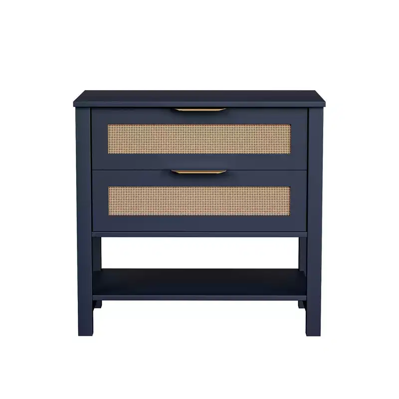 Rattan 2 Drawer Nightstand for Bedroom and Living Room