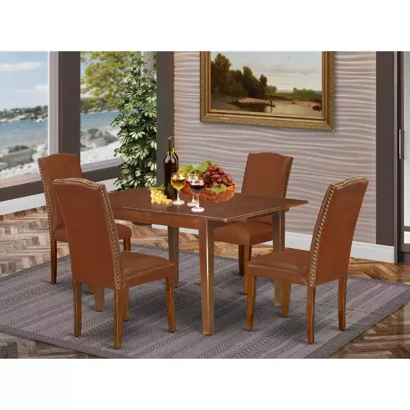 5-Piece Mahogany Rectangular Dining Room Set with Butterfly Leaf – Seats 4
