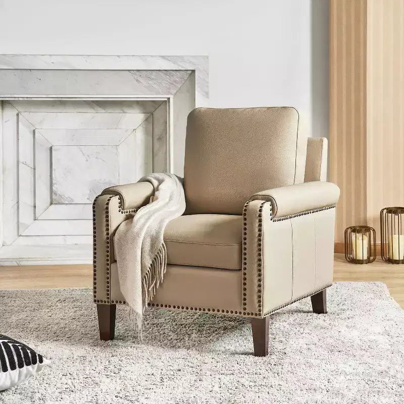 Genuine Leather Armchair with Removable Cushion and Nailhead Trims