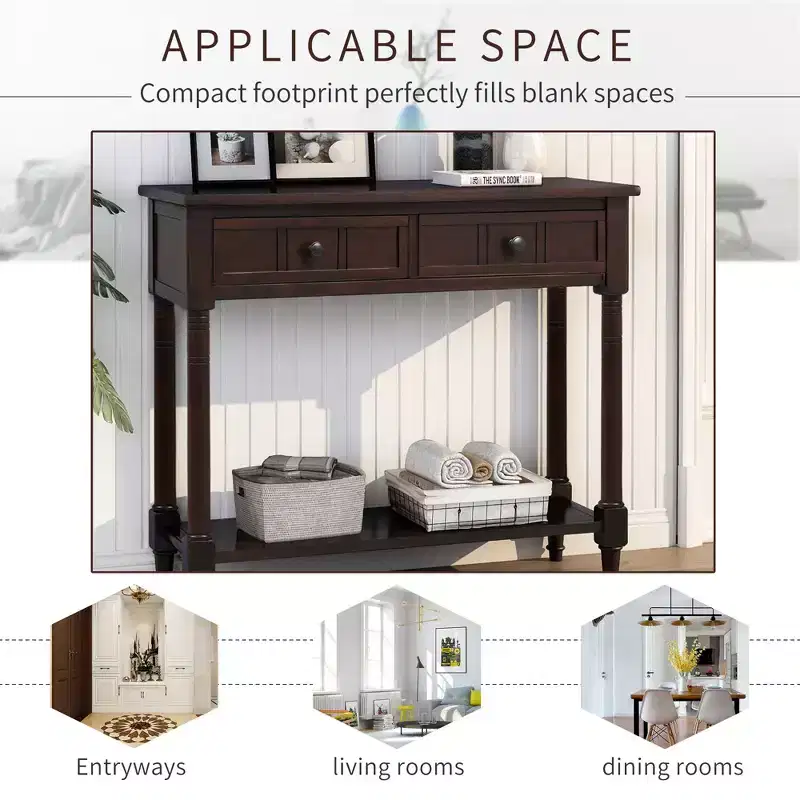 Console Table with Two Drawers and Bottom Shelf
