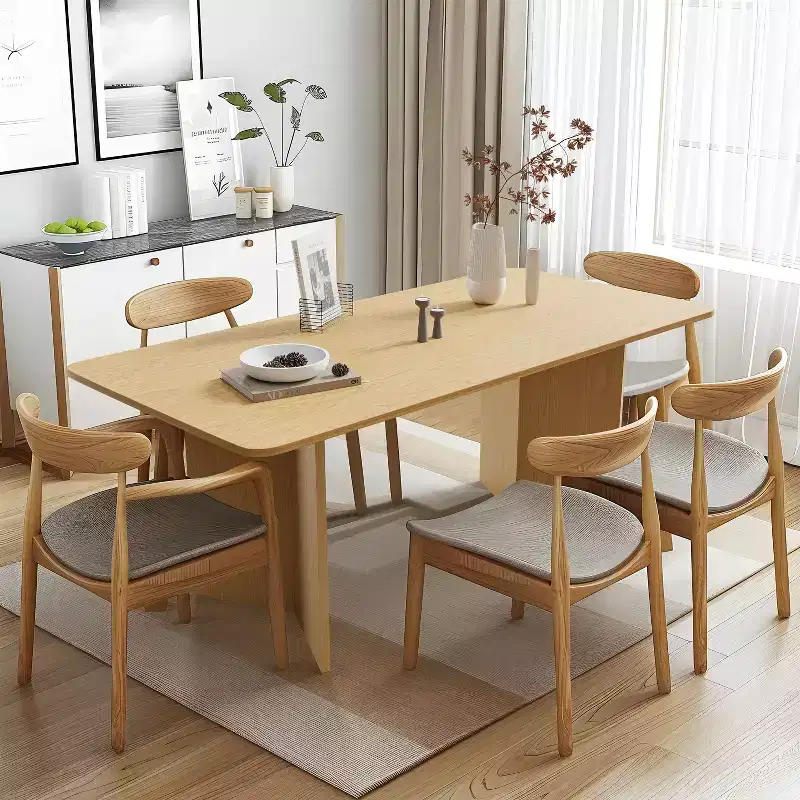 PexFix 67 x 33.5 Natural Solid Wood Farmhouse Dining Table with V-Shaped Legs and Square Wood Top for Modern Dining Rooms & Family Gatherings