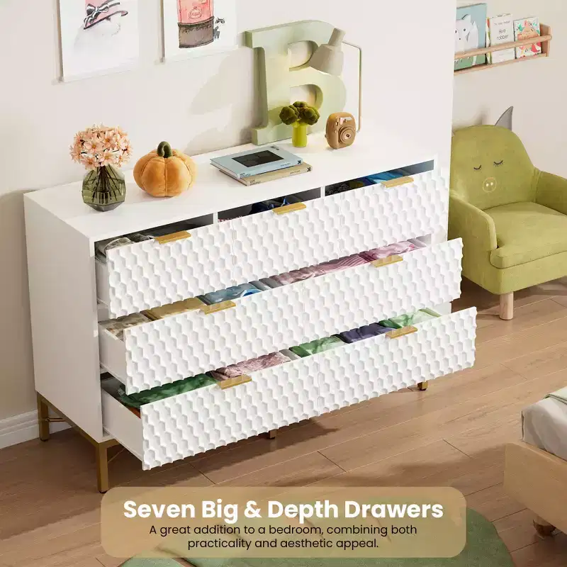 7-Drawer Dresser, Simply Modern Chest for Closet, White