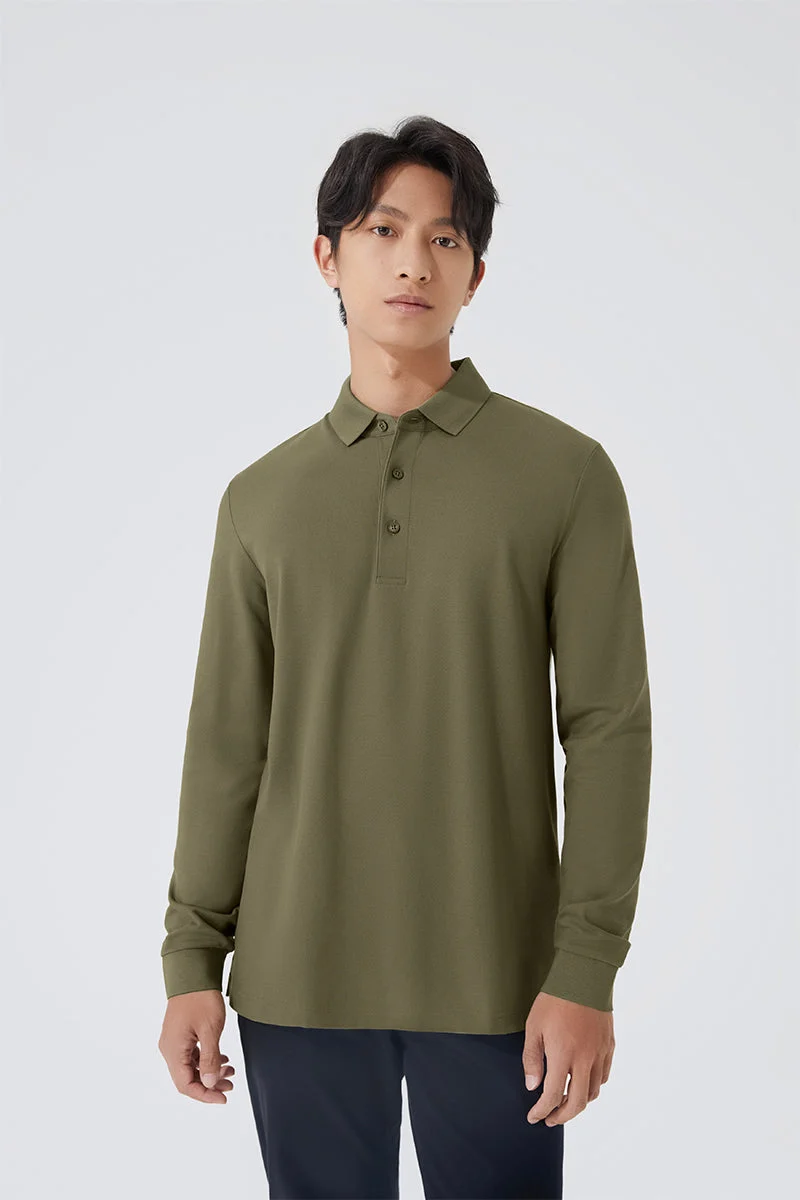 Pique Long Sleeve Polo – Olive