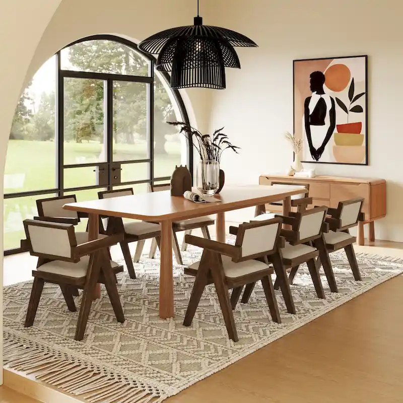 Modern 87 Natural Acacia Rectangular Dining Table - Beige