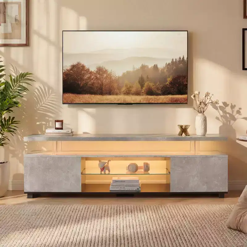TV Stand for 55 Inch LED Gaming Entertainment Center with Large Side Cabinet for Living Room Grey+Black