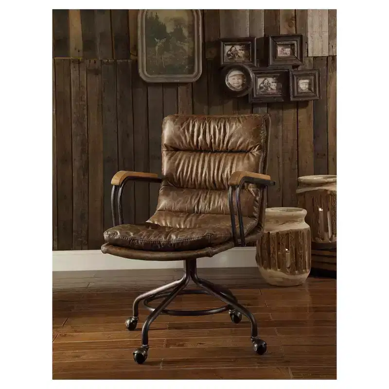 Acme Furniture Hedia Task and Office Chairs Ash Brown: Upholstered, Metal Frame, Fixed Arms, 220lb Capacity