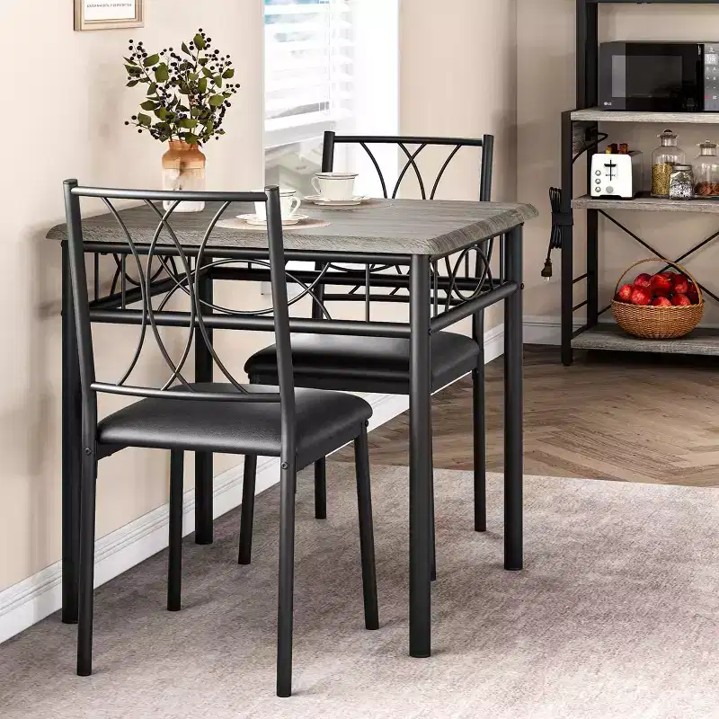 3-Piece Square Dining Set for 2 - Table & Upholstered Chairs for Small Spaces