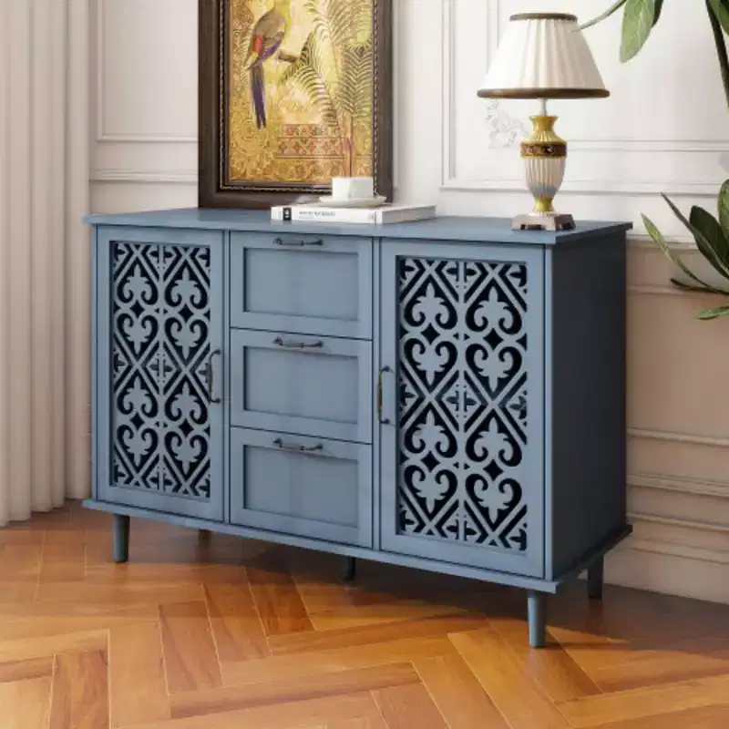 3 Drawers Cabinet, 47.24 Kitchen Pantry Cabinets With 2 Doors Buffet Cabinet, Sideboard Console Table For Living Room, Bedroom, Kitchen, Entrance
