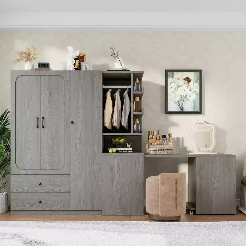 Multifunctional Wooden Wardrobe with Convertible Desk
