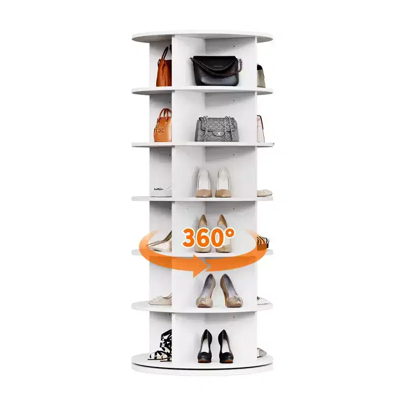 6-Tier Rotating Shoe Rack C White 360 Spinning Shoe Organizer for Entryway/Living Room (1-Pack)