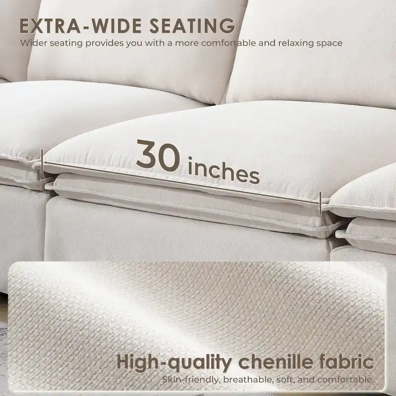 L Shaped Modular Sectional Chenille Sofa with Movable Ottoman