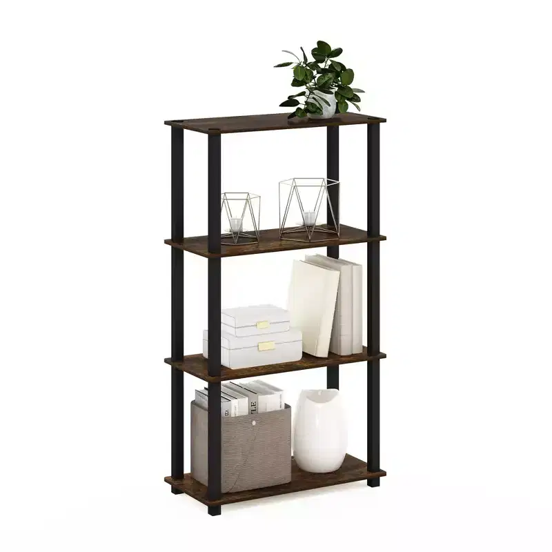 4-Tier Multipurpose Display Rack Storage Shelving Unit with Square Tube Open Bookshelf, Amber Pine/Black