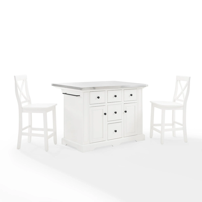 Crosley Julia Stainless Steel Top Island W/X-Back Stools - 50 W x60 D x41 H