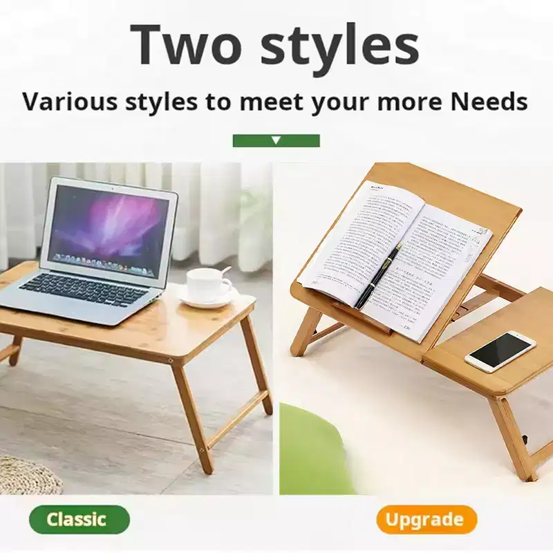 Laptop Desk for Bed, Bamboo Lap Desk, Adjustable Height Angle, Foldable Tray for Sofa Couch Floor for Working Drawing Reading Eating