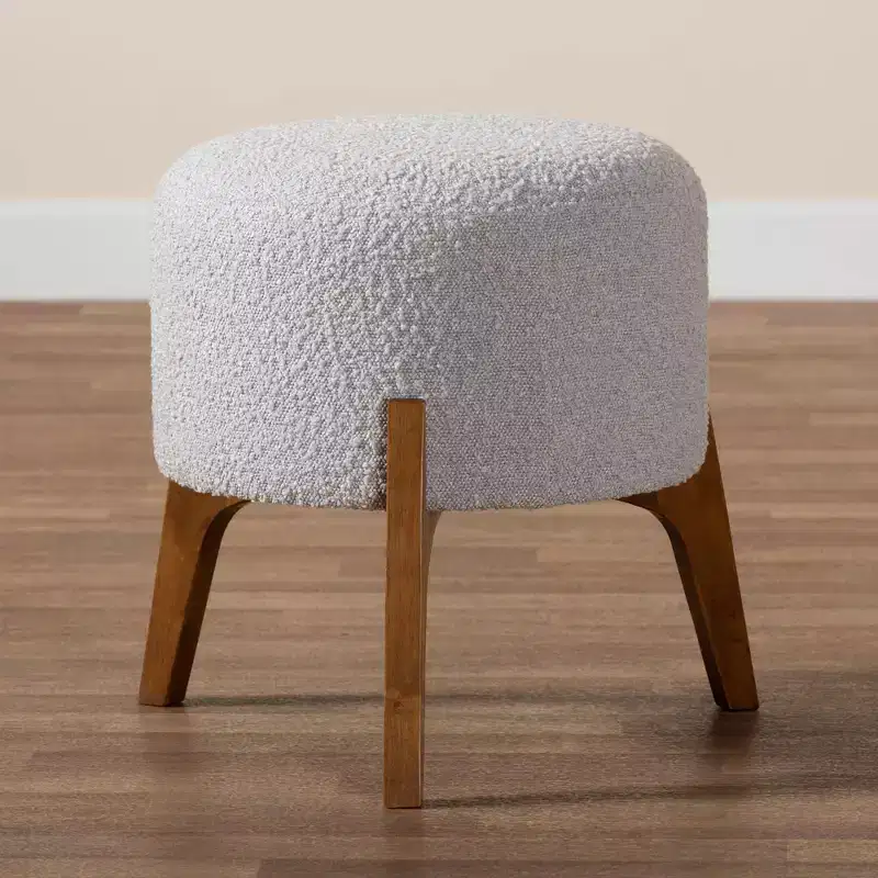 Ottoman Footstool – Light Gray/Walnut Brown, Japandi Style, Tapered Legs