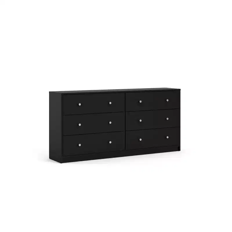 6-Drawer Black Double Dresser – Wide Bedroom Storage Chest with Metal Handles