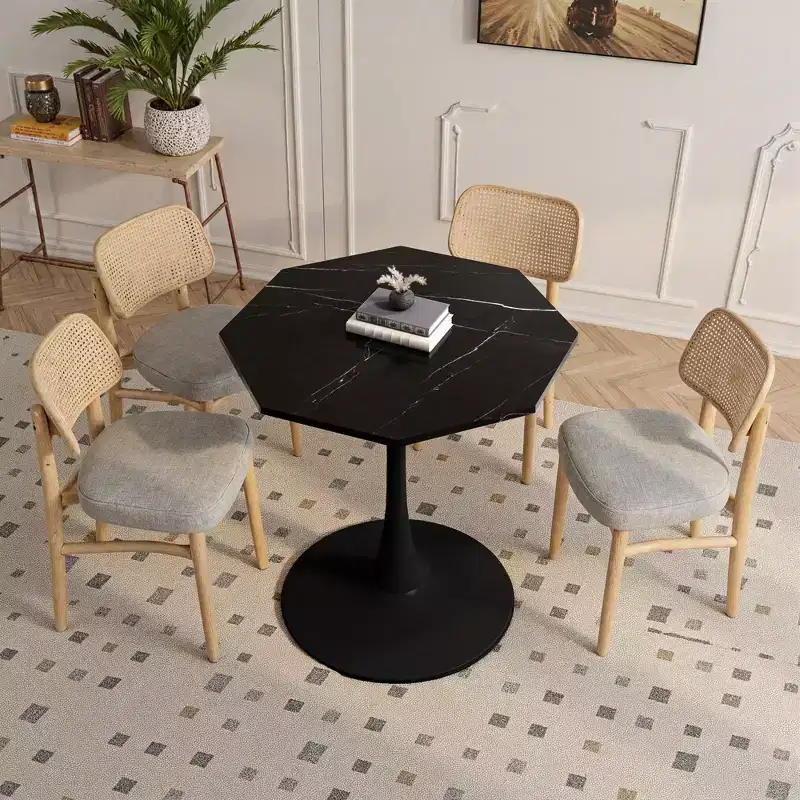 MAYEERTY Octagonal Metal Base Coffee Table with MDF Table Top for Dining Room Living Room Marble