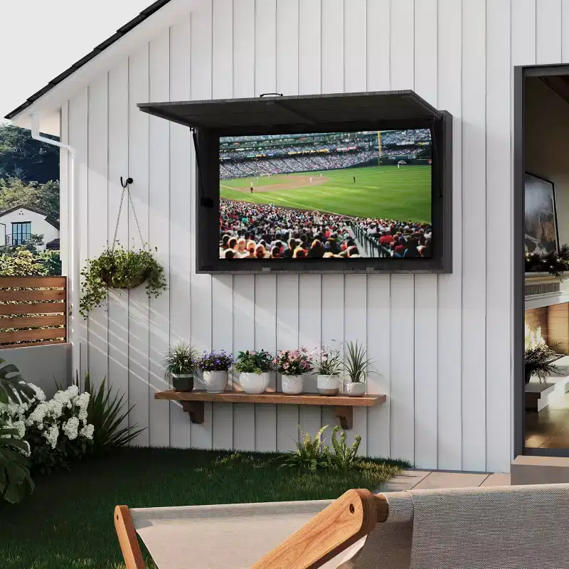 55 in Outdoor TV Enclosure, Solid Wood Weatherproof TV Cover with 4D Adjustable Mount & Fold-Up Door (Fits 44-55 in TVs)