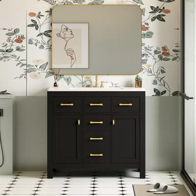 36 Bathroom Vanity Sink Combo, Bathroom Storage Cabinet with Drawers, Single Sink Bathroom Vanity with Solid Wood Frame