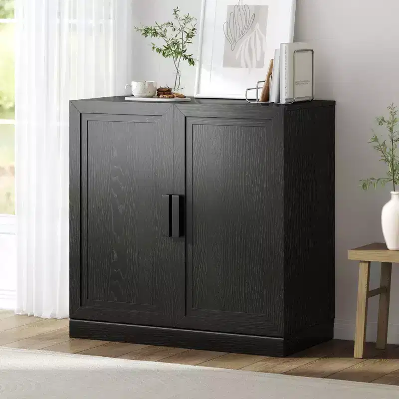 MAYEERTY Freestanding Storage Cabinet Wooden Decorative Cabinets for Home, Office, Small Space, Black, 31*31*16in