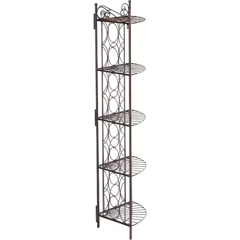 Brushed Copper Metal 5-Tier Corner Shelf Rack Unit