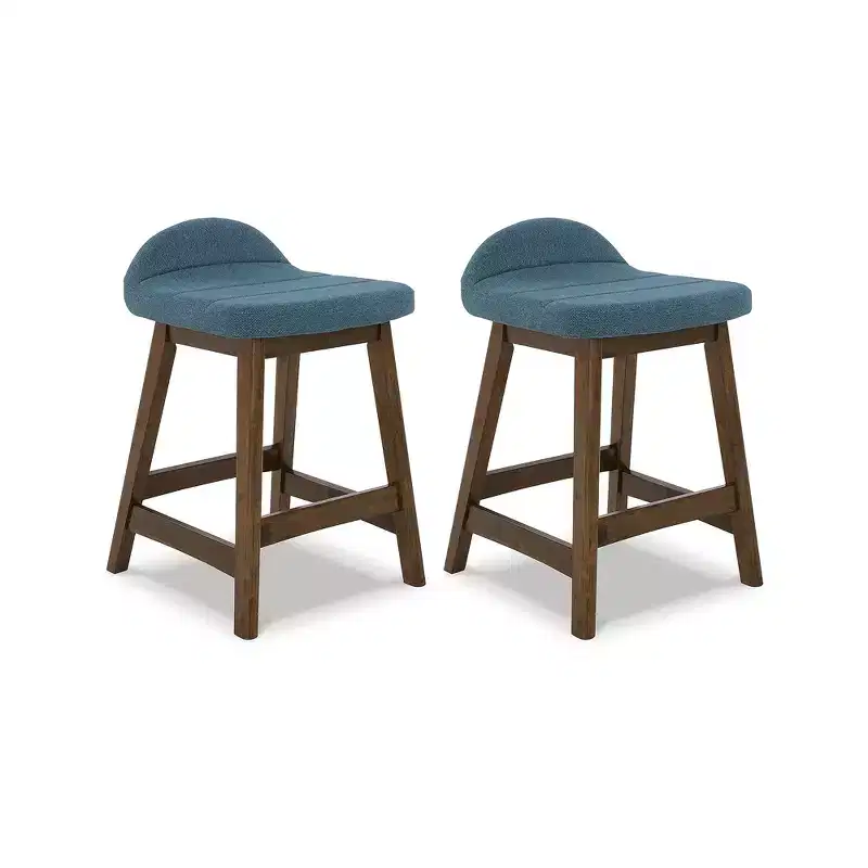 Signature Design by Ashley Lyncott Counter Height Upholstered Barstool with Foam Cushion, Set of 2, Blue