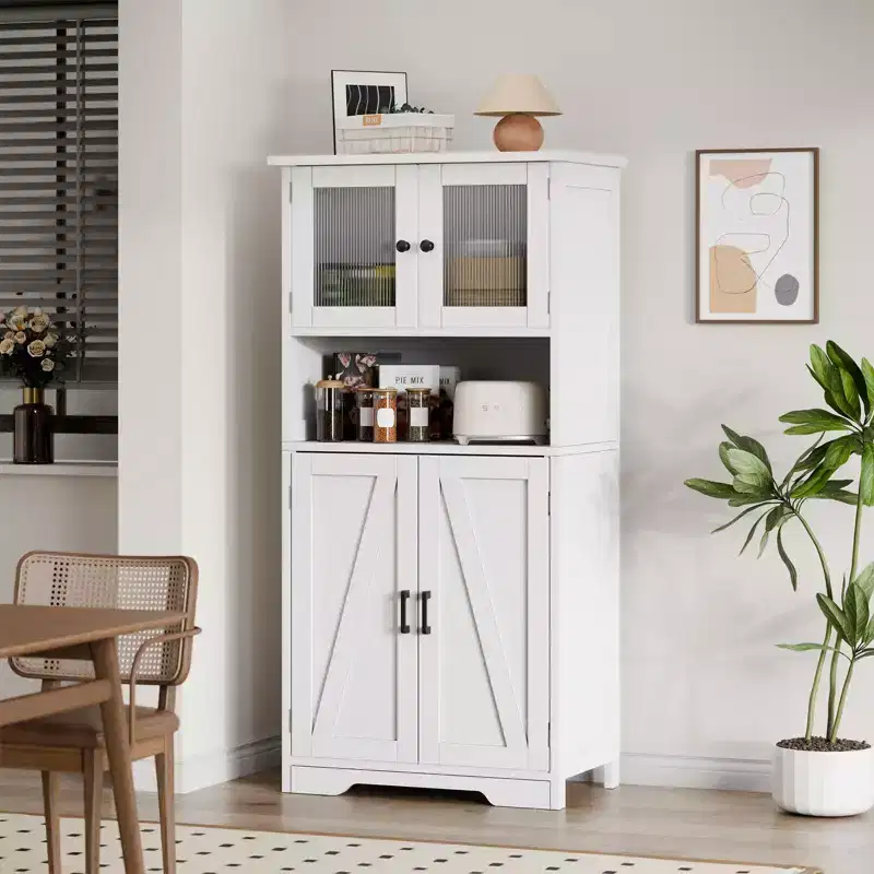 50 H Tall Bathroom Storage Cabinet, Freestanding Bathroom Storage Cabinet with 4 Doors & Adjustable Shelves for Living Room Dining Room