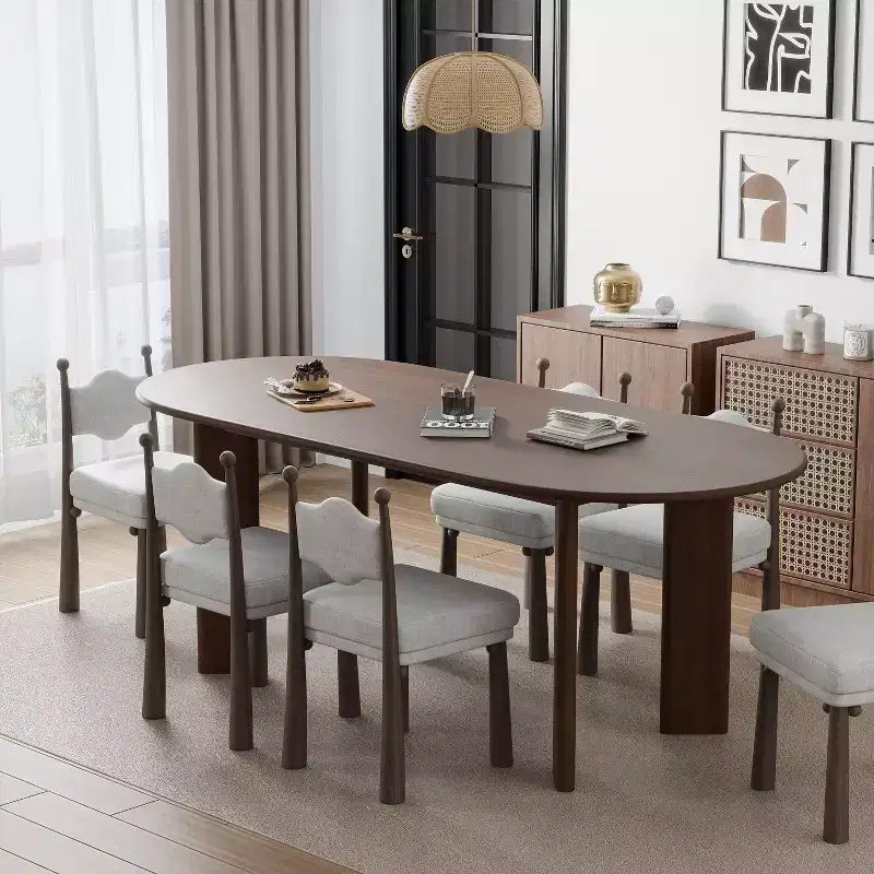 Brown Oval Farmhouse Dining Table, Seats 6
