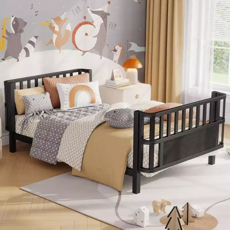 Twin Size Kid Platform Bed Frame Toddler Bed Children Daybed Metal Low Profile with Removable Side Rails