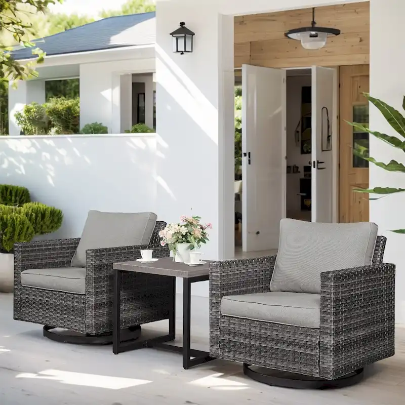 3 Pieces Swivel Gliders Chair with Coffee Table - Grey