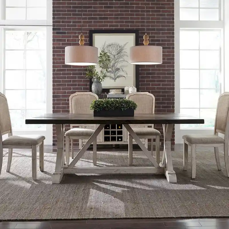 Willowrun Rustic White Weathered Gray Trestle Table
