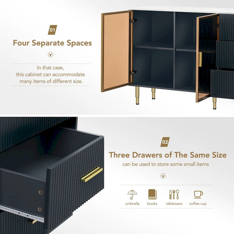 Modern Sideboard Buffet Cabinet with Gold Metal Legs