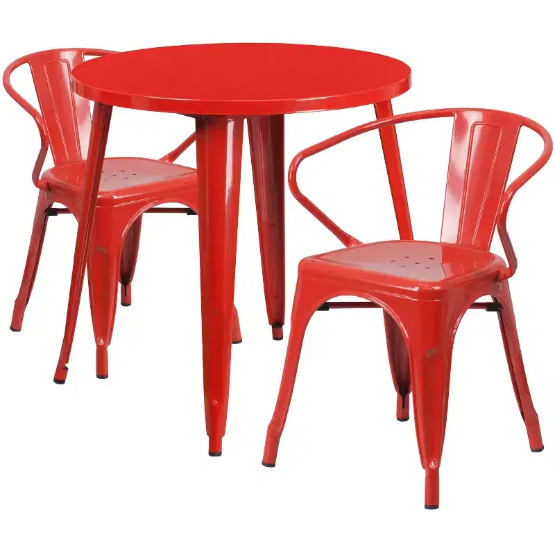 Flash Furniture Commercial Grade 30 Round Metal Indoor-Outdoor Table Set with 2 Arm Chairs