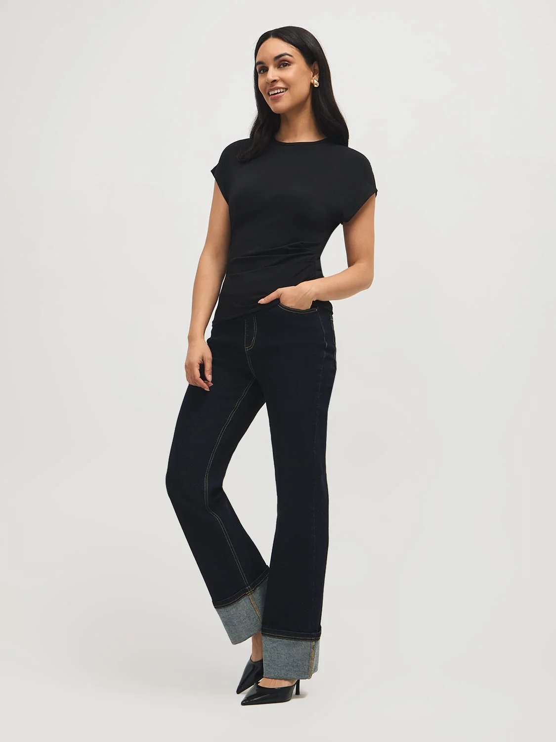 Dolman Sleeve Top With Side Pleats