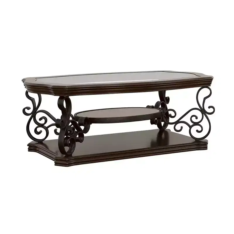 Coaster,Laney 1-shelf Glass Top Rectangular Coffee Table Deep Merlot