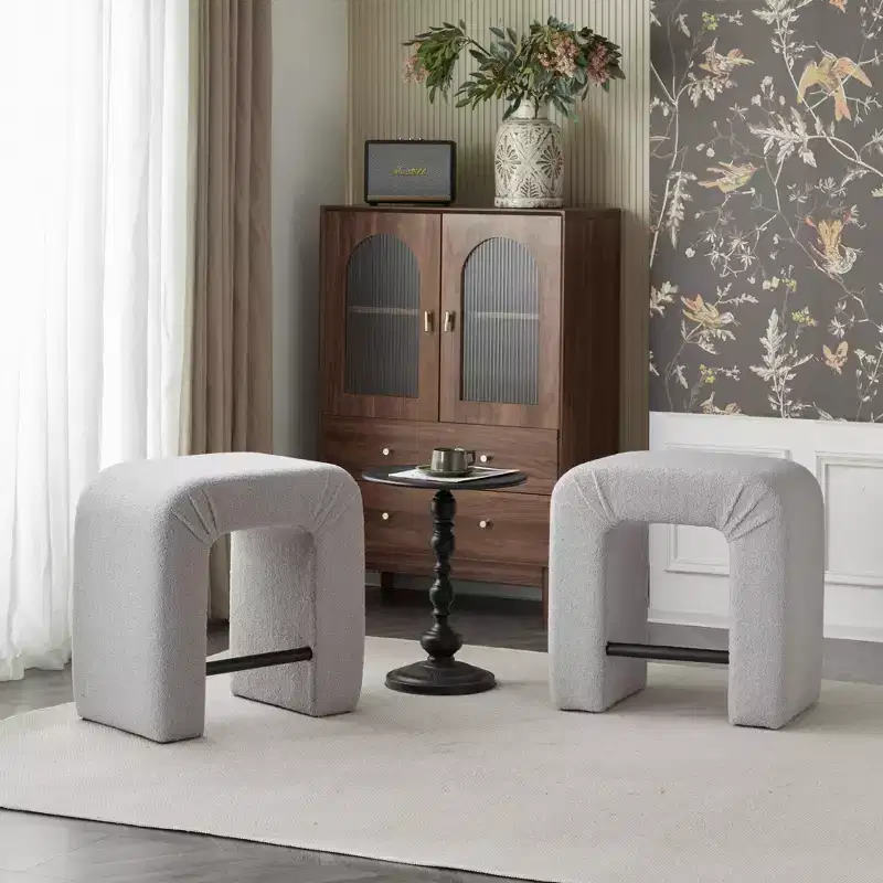 Okak 24 Inverted U-Shaped Boucle Bar Stools Set of 2, Modern Dining Chairs with Footrest, Chic Stools for Kitchen Island, Living Room