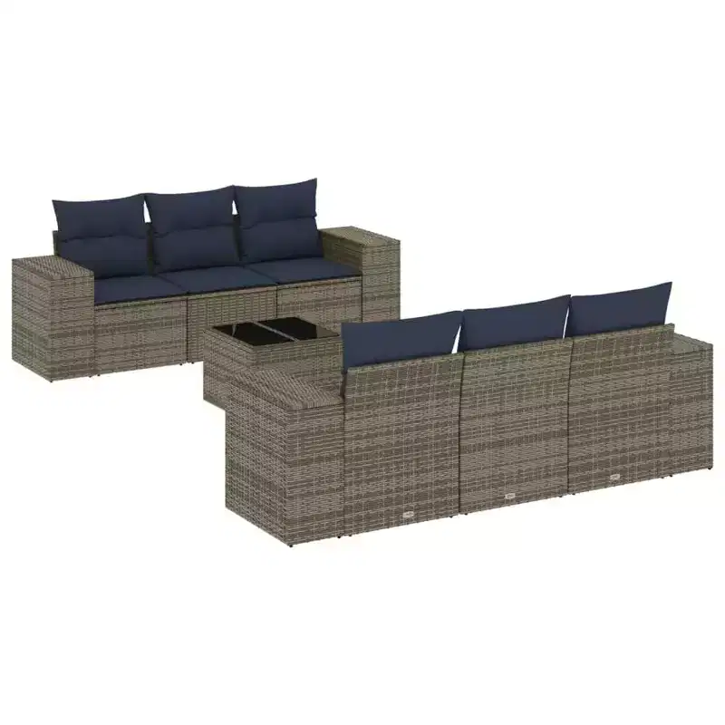 vidaXL 7 Piece Patio Sofa Set with Cushions Gray Poly Rattan