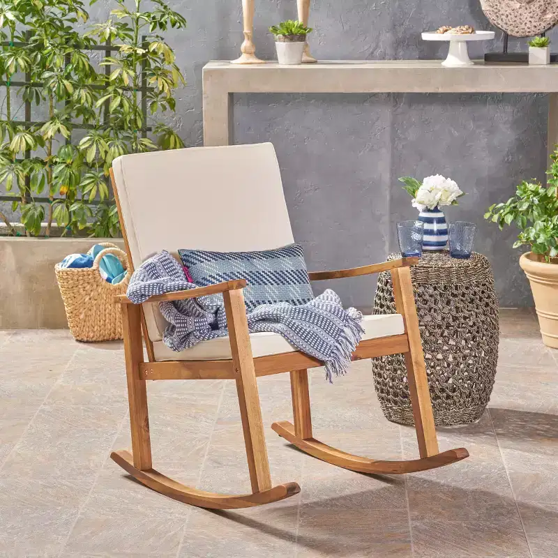 Christopher Knight Home Murad Modern Patio Acacia Wood Rocking Chair with Cushions