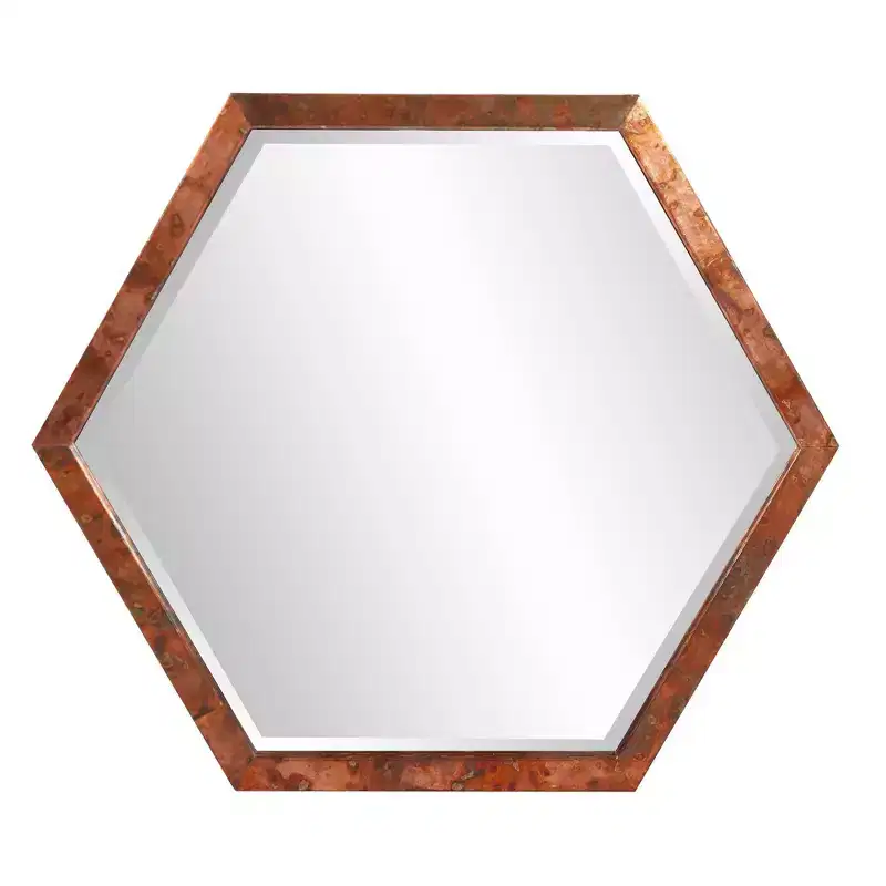 Octagon Wood Framed Wall Mirror, Copper Finish