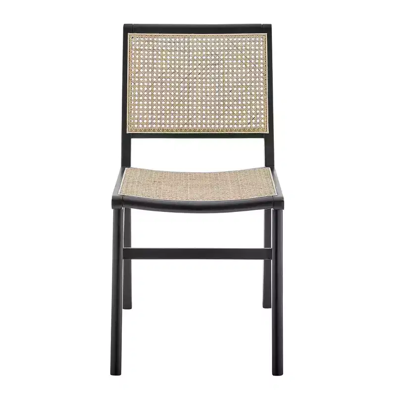 HomeRoots Natural and Black Solid Wood and Cane Partially Open Back Dining Side Chair