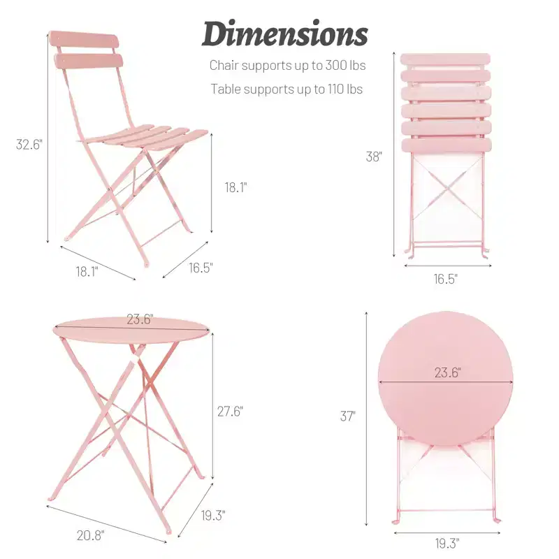3 Pieces Patio Bistro Balcony Metail Chair Table Set
