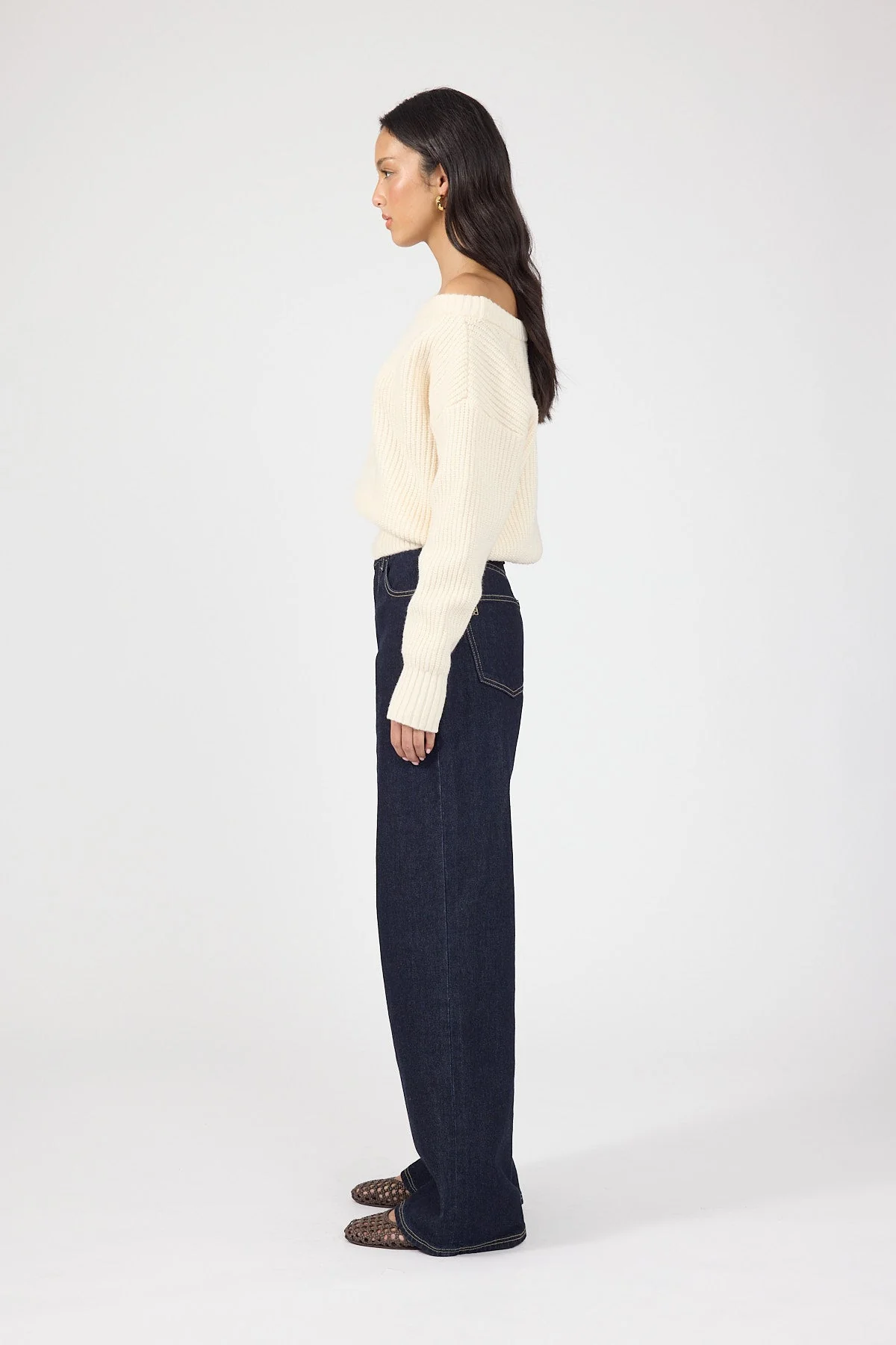 Off Shoulder Knit Jumper Cream